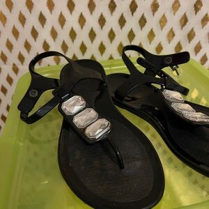 Rhinestone rubber sandals black size